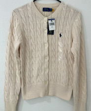 Polo Ralph Lauren Women's Cable Knit Cardigan Cream M NWT QR Authentic