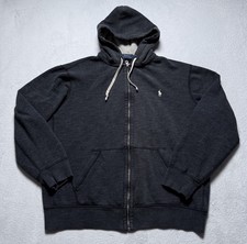 Polo Ralph Lauren Hoodie Mens Large Double Knit Waffle Hood Full Zip Jacket Grey