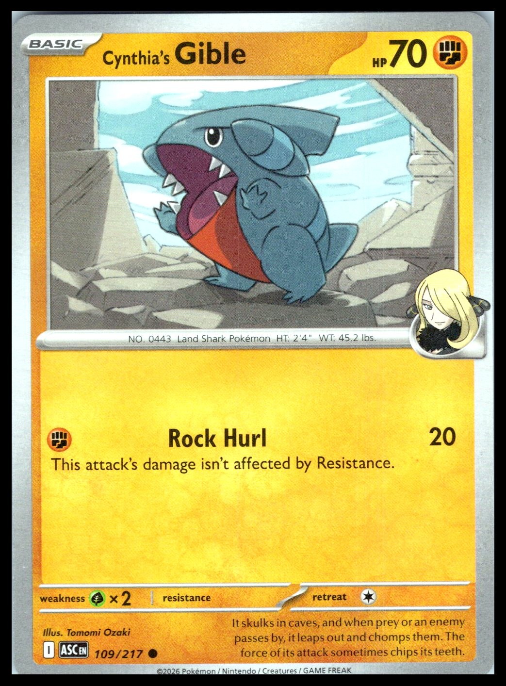 CYNTHIA'S GIBLE - Pokemon - 109/217 ASC Ascended Heroes - NM/M