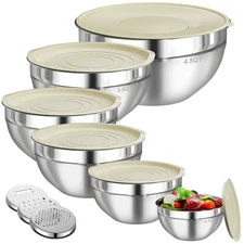 Mixing Bowls with Lids Set 6 PCS Stainless Steel 3 Grater Attachments Kitchen
