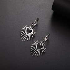 Women Heart-shaped Earrings Geometric Pendant Earrings Stainless Steel Crystal  