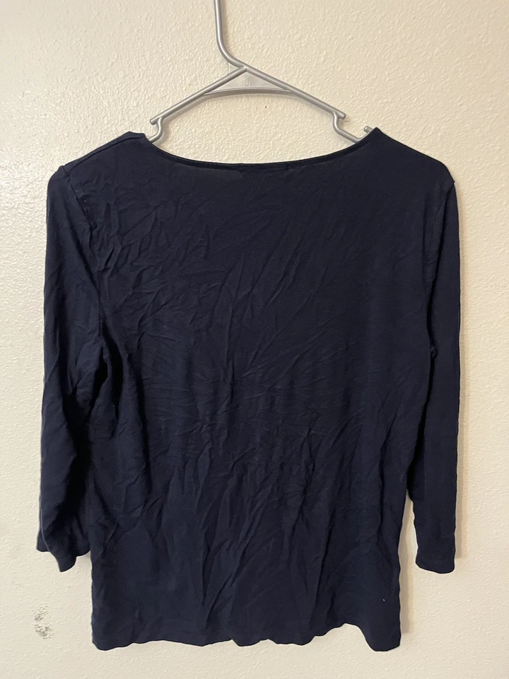 Ralph Lauren Chaps темно-синий V шеи 3/4 рукав Топ рубашка блузка размер L - Изображение 3 из 4