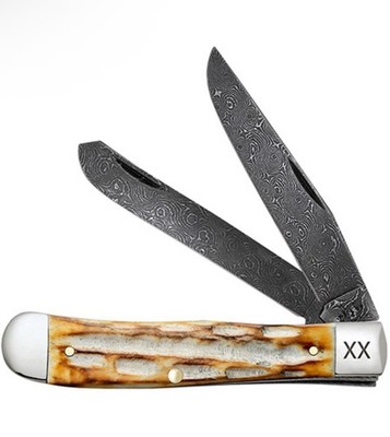 Case XX USA Deep Canyon Burnt Natural Bone 27230 Damascus  Trapper Pocket Knife