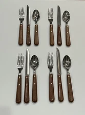 12 Piece Craftsman Wood Handle Flatware Set | 4 Place Settings, USA