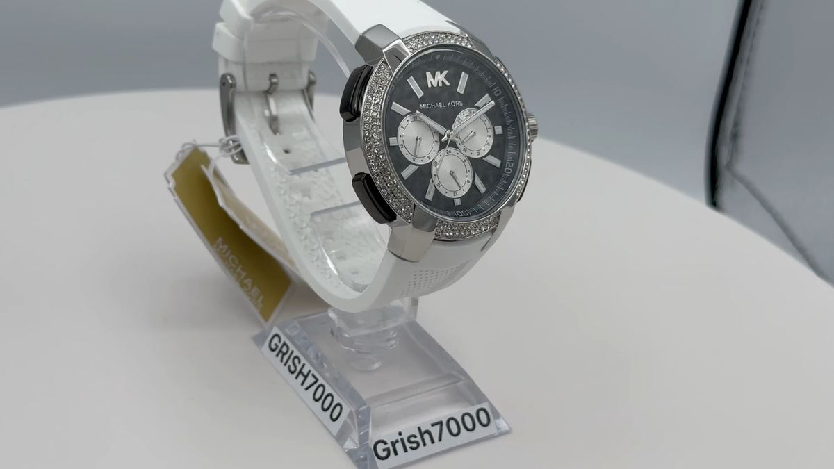 NEW AUTHENTIC MICHAEL KORS SIDNEY SILVER WHITE SILICONE NEW AUTHENTIC MICHAEL KORS SIDNEY SILVER WHITE SILICONE