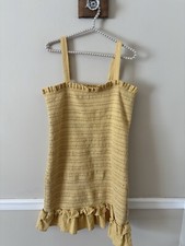 American Eagle Outfitters Womens Size XL Smocked Bodycon Mini Dress Yellow Gold