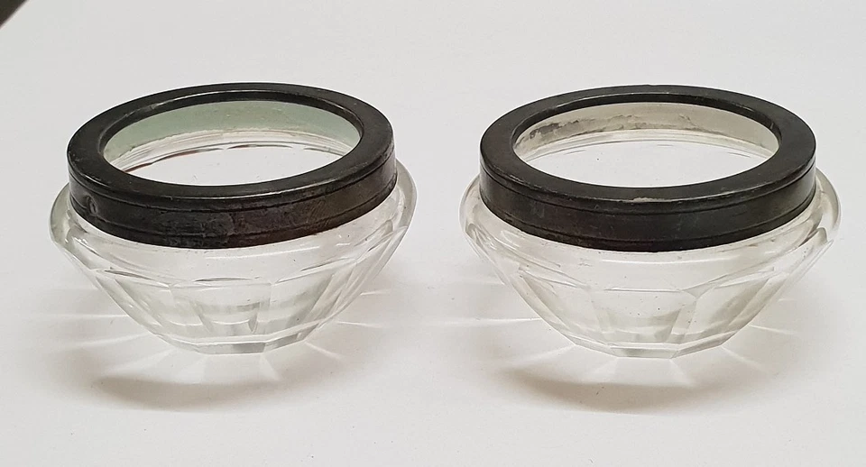 Paire sel et poivre cristale et argent massif ancien RefM441 - Photo 2/2