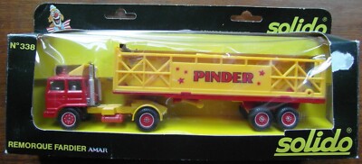 Vintage Solido 338 Remorque Fardier Pinder Zirkus LKW. Verpackt.