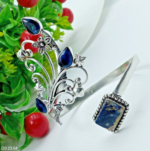 Bracelet Manchette Argent Sterling 925 – Pierre Lapis-Lazuli Naturelle Ovale – Fait Main Inde
