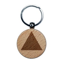 Triangle Solid Engraved Wood Round Keychain Tag Charm