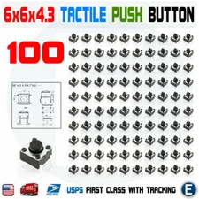 100Pcs 6x6x4.3 PCB Momentary Tactile Tact Push Button Switch 4Pin DIP Mini