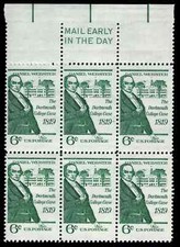 US Scott # 1380, Daniel Webster, Mail Early Block of (6) 1969 6¢ Stamps, MNH