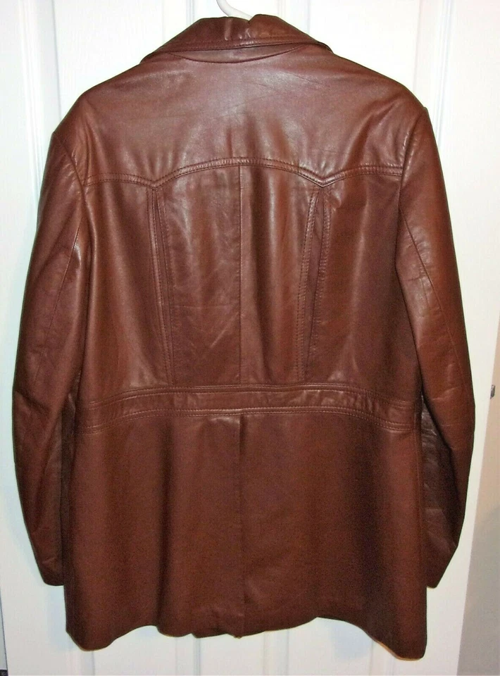 Abrigo vintage de cuero marrón mediano para hombre años 70 talla 44 Andhurst Foto 2 de 4