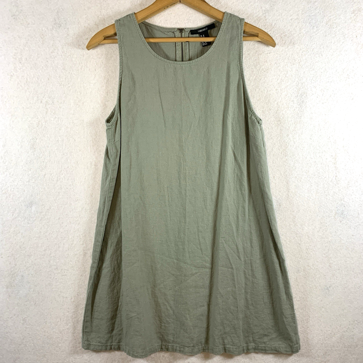Womens Linen Blend Mini Shift Dress Sz M Sage Green Coastal Minimalist  Beachy