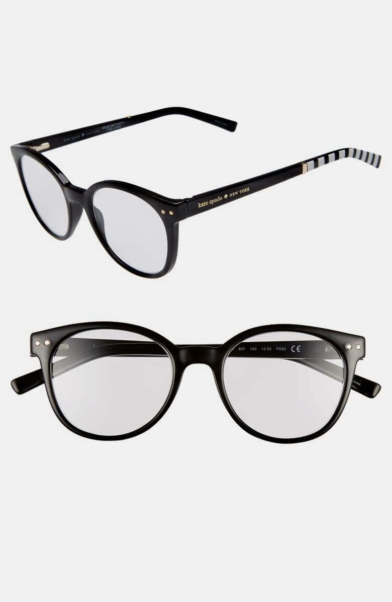 Kate Spade Black Round Frame W/Stripe Kaylin Readers Reading