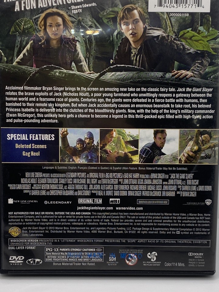 Jack the Giant Slayer DVD Movie 2013 Rated PG13 Nicholas Hoult Stanley