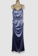Betsy  Adam Women's Blue Satin Ruched Gown Dress Size 12