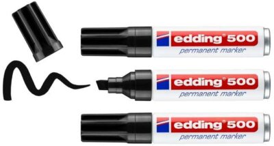 edding 500 Permanentmarker - schwarz 3 Stifte Keil-Spitze 2-7 mm  wasserfest