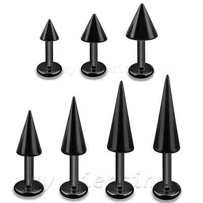 2pcs. 14G Black Anodized Surgical Steel Long Spike Chin Labret Tragus Piercing
