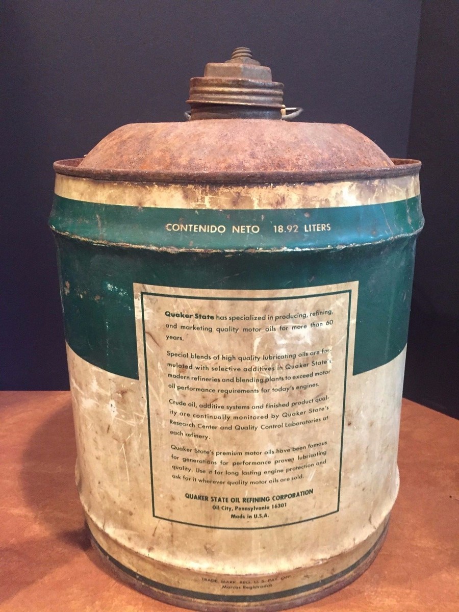 Antique Vintage 5 Gallon Oil Can Advertising Quaker State Motor