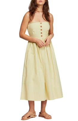 lilah cotton pleated strapless midi dress