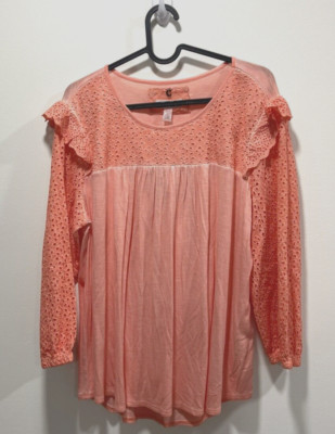 Cupio Women's Crochet Sleeve Peasant Blouse Top Dahlia Long Sleeve Size L  3341