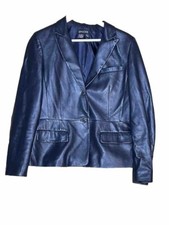 Episode Leather Jacket Women's M Dark Blue Short V Neck Button Up Soft