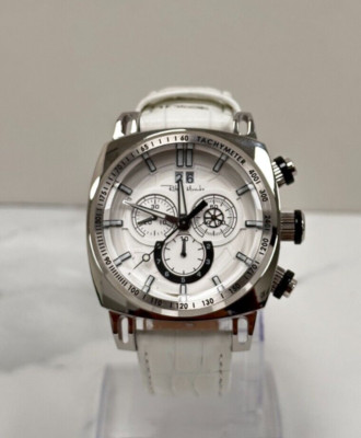 Ritmo Mundo Racer Chronograph Watch Stainless Steel White Leather Strap 2221/4