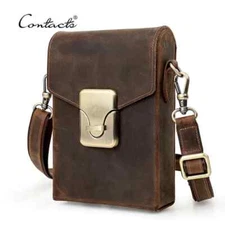 Men's Handmade Genuine Leather Shoulder Bag Crossbody Bag Phone Bag Pouch Gift