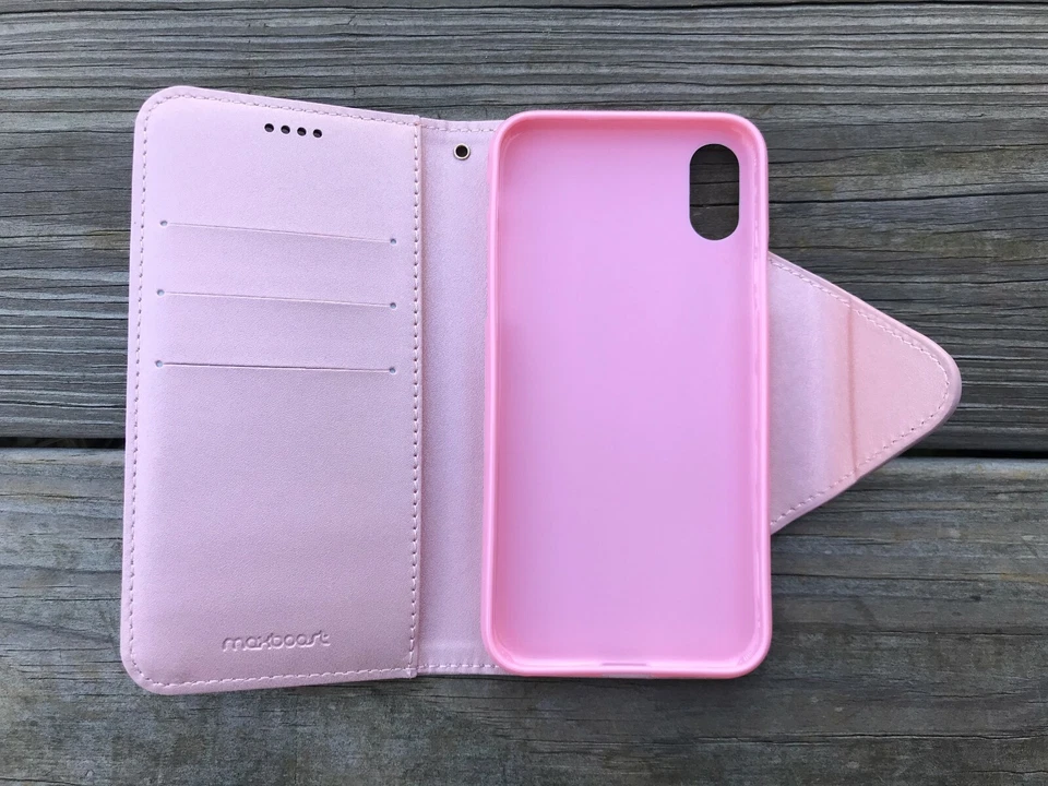 Maxboost iPhone X Wallet Case Cover Pocket Magnetic Book Case Pink - Image 2 of 4