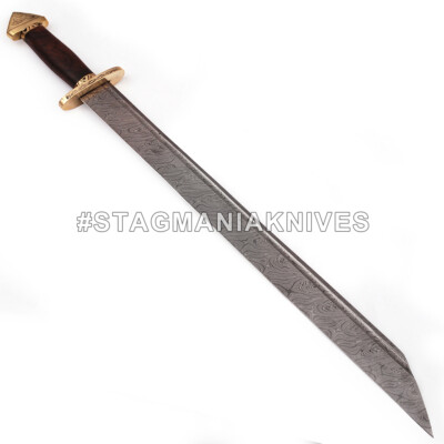 Custom Handmade 7th Century Damascus Steel Medieval Long Saex Viking Sword