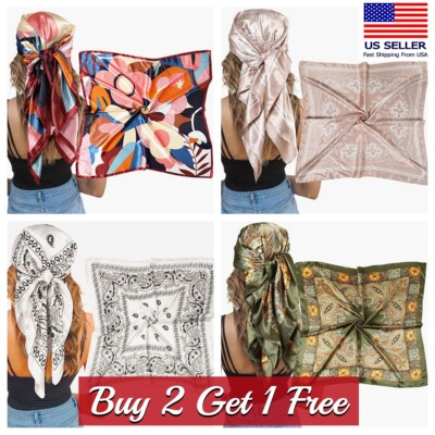 #ad Large Silk Feel Satin Scarf Head Square Wrap Neck Neckerchief Shawl Hair Scarf $8.94