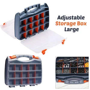 Durable Plastic 15-Compartment Tool Box with Clear Handle Adjustable Dividers