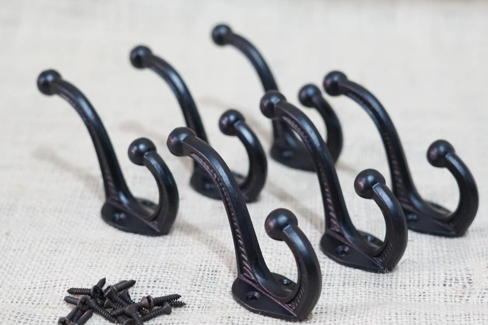 6 Ganchos para Abrigo Estilo Escolar Negro Hierro Fundido Sombrero Gancho Pasillo Árbol Bellota Gancho Foto 2 de 4