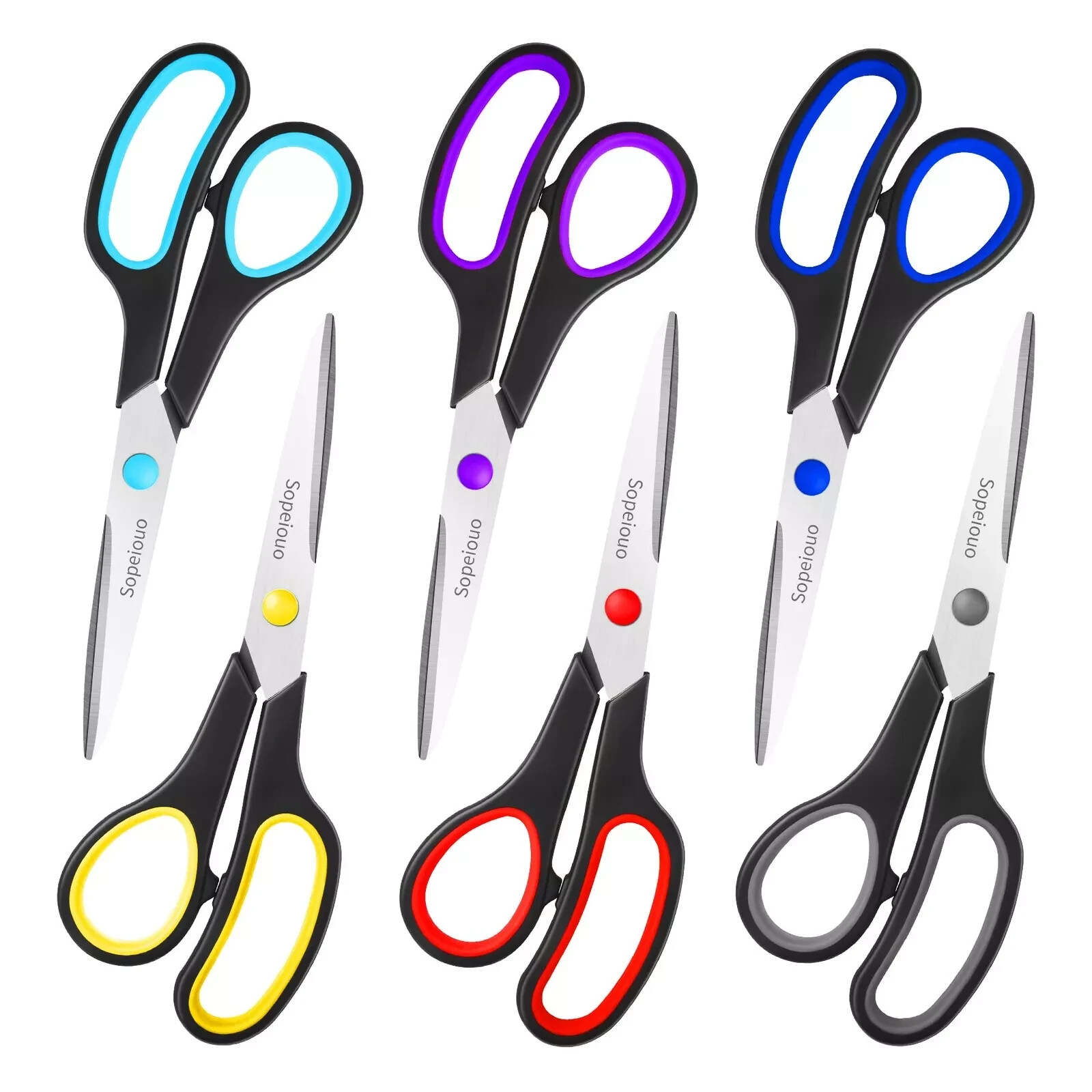 Scissors Set of 6-Pack 8 Scissors All Purpose Comfort-Grip Handles Sharp Sciss-image