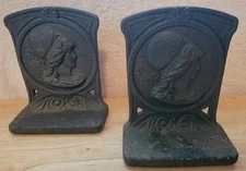 MINERVA BOOKENDS - JUDD MFG CO - GREEK GODDESS - ANTIQUE ART NOUVEAU CAST IRON