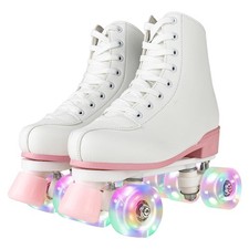 Women Roller Skates with Light Up Wheels Stylish White Quad Skating Ideal for...