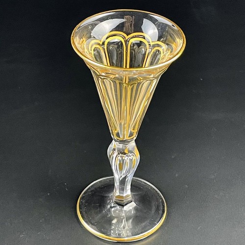 Moser gold-rimmed panel-cut crystal wine glass