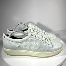 Ecco Womens Size 10 Woven Soft Leather Shoes Casual Sneakers Gray - EXTRA WIDTH