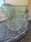 STEUBEN CARDER DIAMOND OPTIC 7" VASE w/POMONA GREEN REEDING- FLEUR DE LIS MARK
