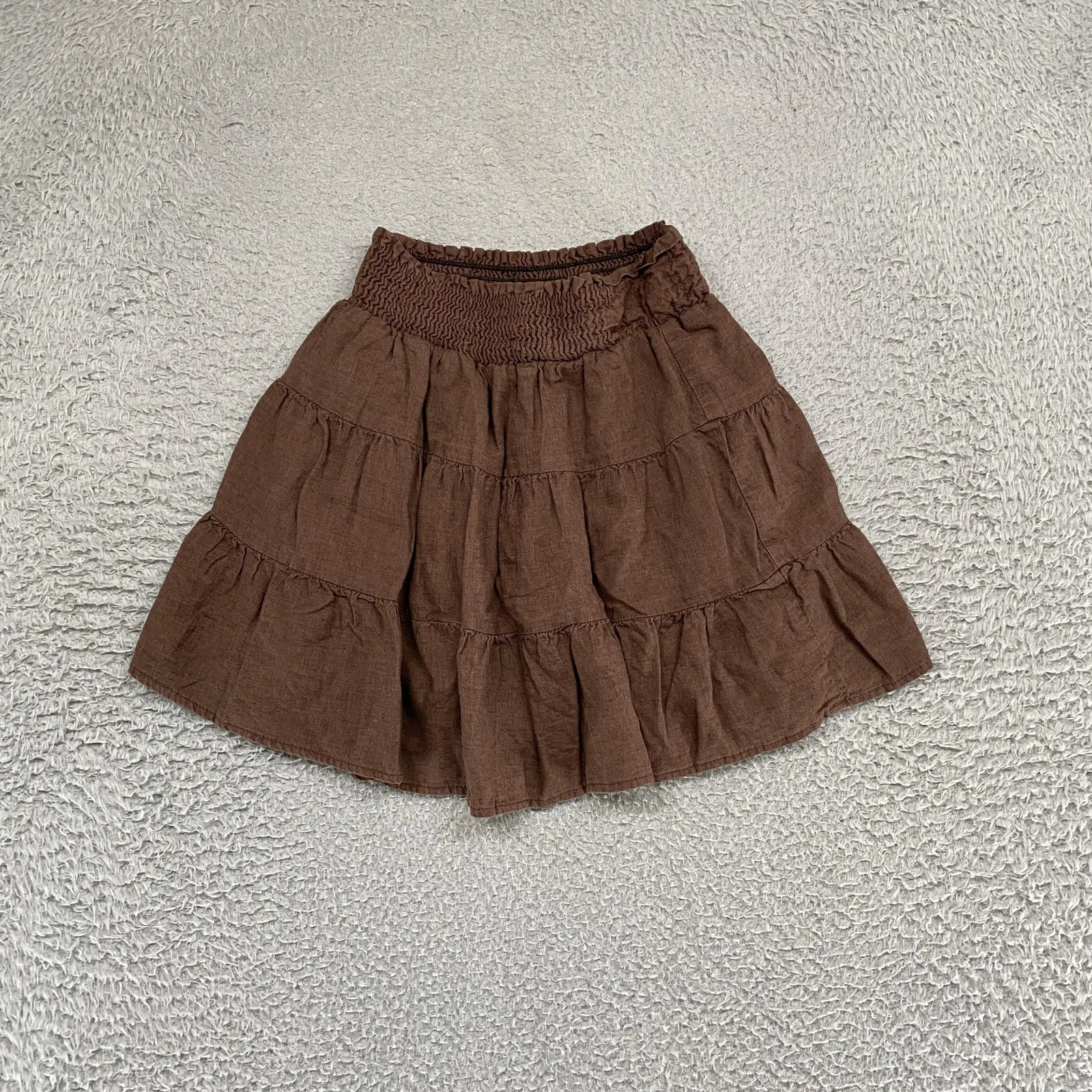 Urban Renewal Mini Skirt Womens Small Brown Linen Tiered Peasant Boho Y2K Retro