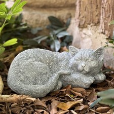 Cat Garden Statue Decoration, Memorial Stone Peaceful Sleeping Figurine for P...