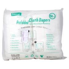 Fasoar 3 Ply Cotton Prefold Cloth Diapers, 12 Pack (10-35 lbs)