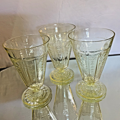 Vintage Anchor Hocking Princess Topaz Yellow Footed Tumbler Glass Set 3 #70