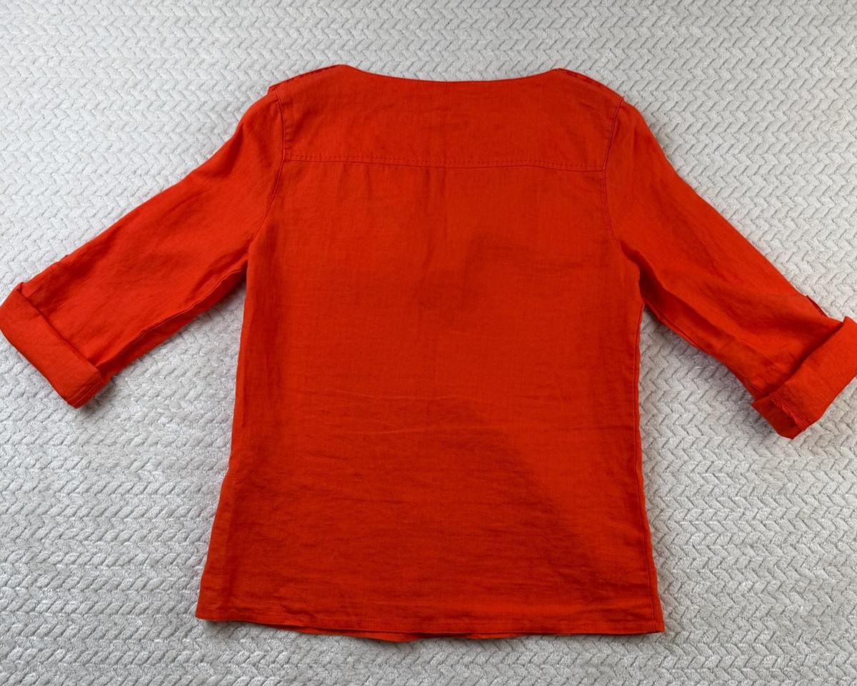 Tory Burch Linen Field Safari Shirt Womens 2 Orange Gold Buttons Resort Tunic View 2