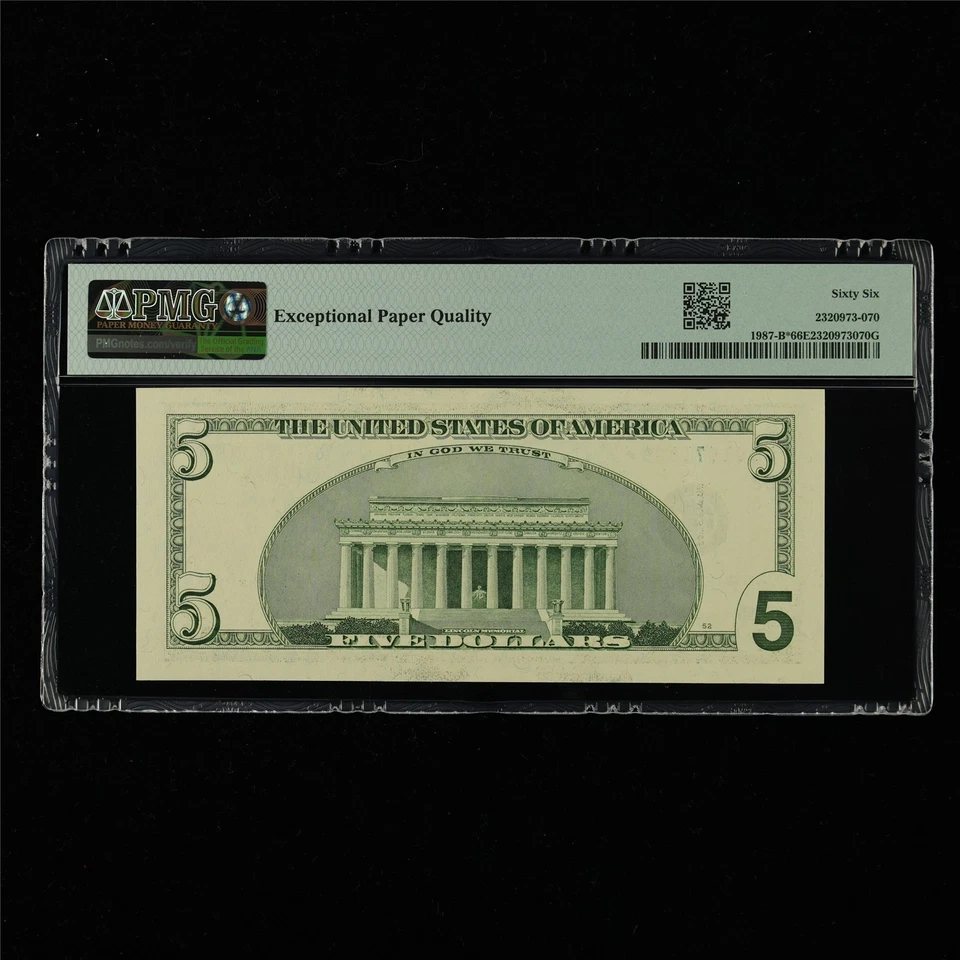 1999 Federal Reserve Note New York 5 Dollars Fr#1987-B* PMG 66 EPQ Gem UNC - Image 2 of 4