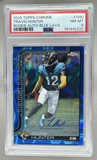 2222 Travis Hunter 2025 Topps Chrome Blue Lava Refractor RC Auto /150 PSA 8
