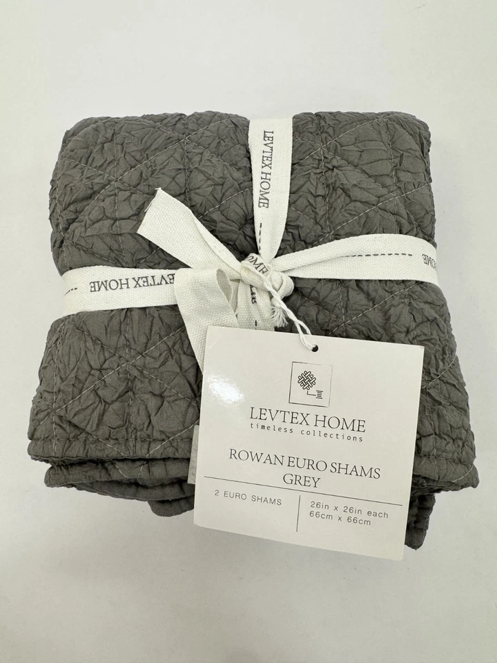 Levtex Home 2 шт. Rowan Euro Shams Серый Стеганый 100% Полиэстер 26 x 26 в НОВОМ - Изображение 3 из 4