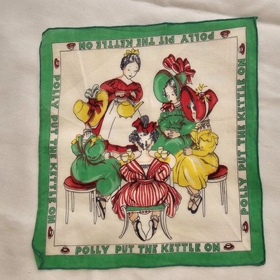 Vtg Childs Hanky Handkerchief Nursery Rhyme Series Polly Put The Kettle On  #7
