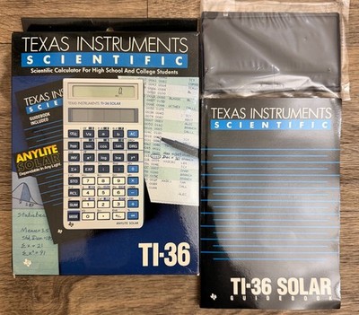 Vintage Texas Instruments TI-36 Solar Calculator Box Guidebook Tested Works NOS